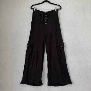 Free People Movement Cargo Wide Leg Drawstring Harem Pockets Pants in Black, XS